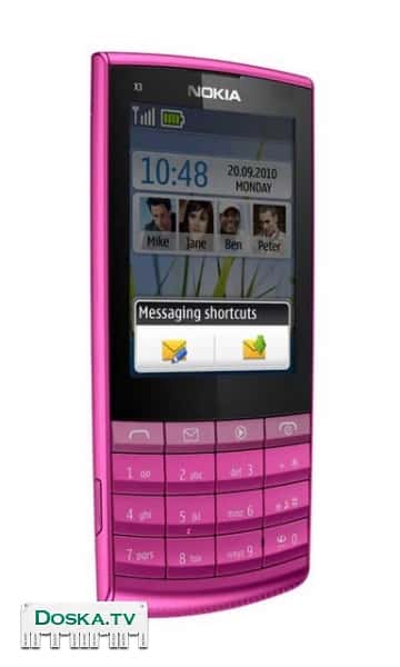 телефон Модель Nokia X3 розового цвета.В ключает зарядное устройство и