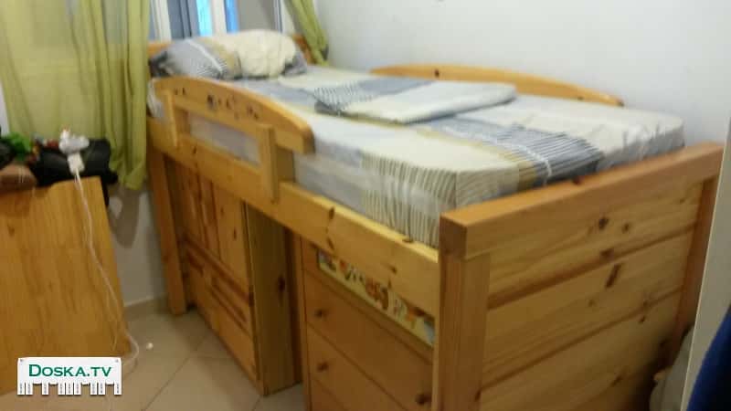 Кровать одинарная высокая + тумба + 3 ступеньки / ящики