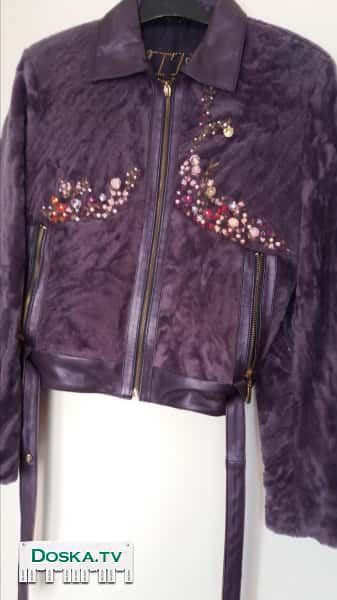 Куртка стриженая овчина, сиреневого цвета, стразы сваровский, 46 размер.