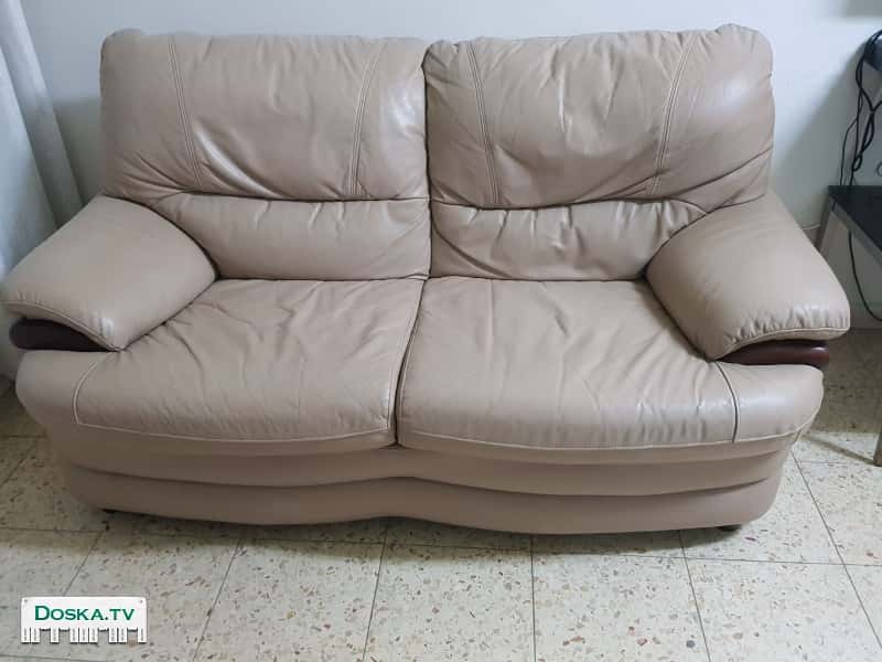 диван двойка + кресло телевизионное натуральная кожа цвет беж, как