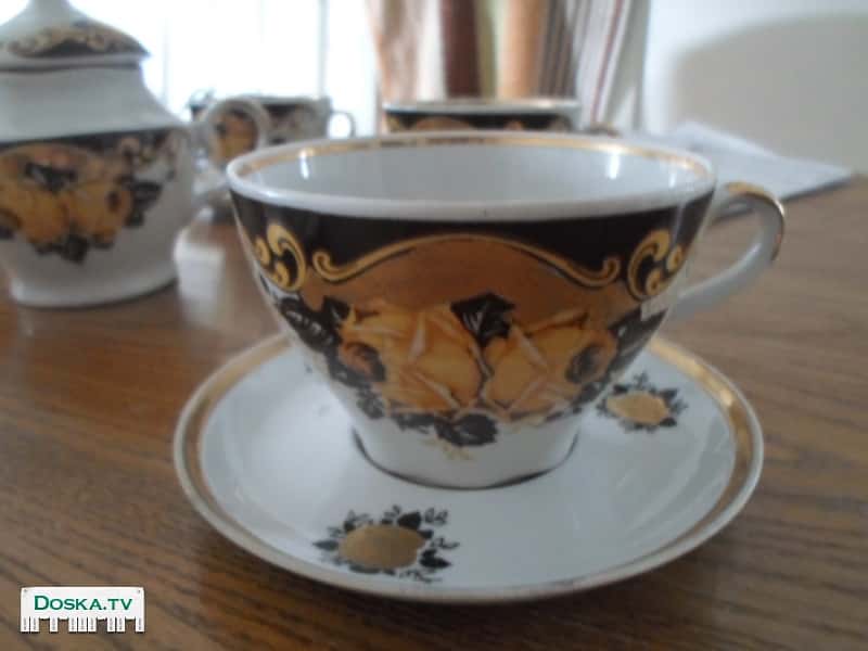 Чайный набор 6 чашек, 6 блюдец плюс молочник, редкий оригинальный