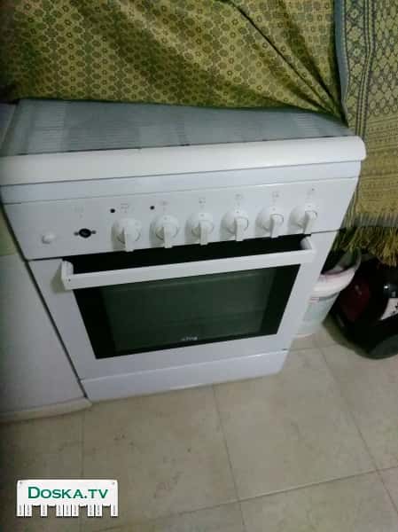 Газовая плита с электродуховкой (танур) белая со стеклянной крышкой