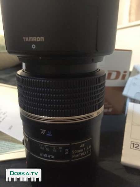Тамрон для канон, макро объектив. полный комплект. Антикраш чехол, бленда,
