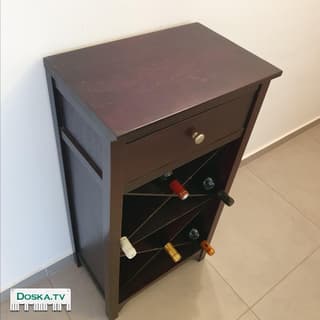 Бар-стеллаж для вина, чисто деревяный тёмно-коричневый с свыдвижным ящиком для