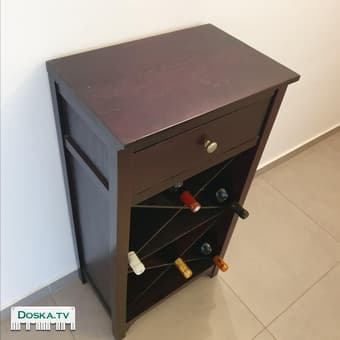 Бар-стеллаж для вина, чисто деревяный тёмно-коричневый с свыдвижным ящиком для
