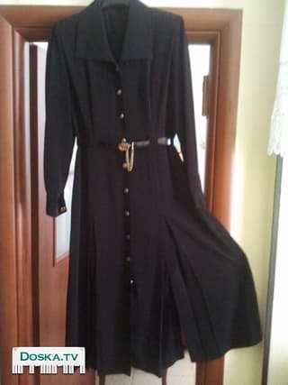 женский тренч (платье-плащ ) черного цвета, добротный плотный щёлк-меши, на