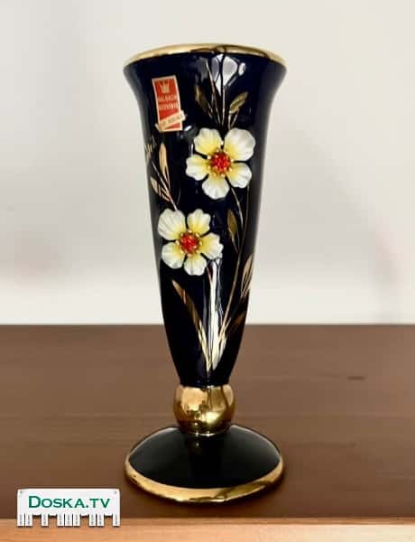 Винтажная ваза Halbach Echt Cobalt кобальтовый синий фарфор с золотым