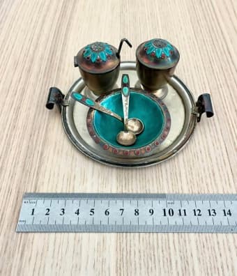 серебряный столовый набор 875 проба с эмалью 1950 годы СССР