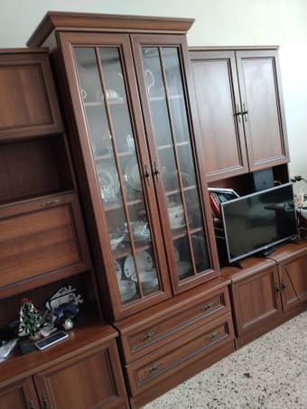 Классическая стенка и сервант для гостиной, темный орех