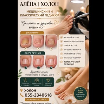 Медицинский и классический педикюр в Холоне